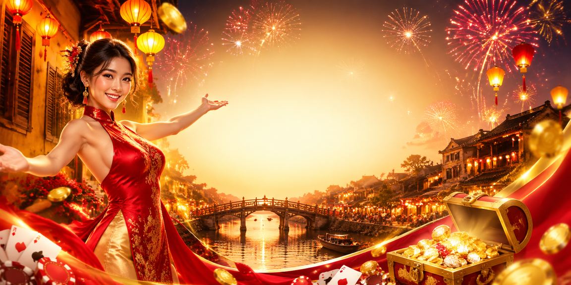 Không khí lễ hội tại Hội An với người dùng tham gia trò chơi bài trực tuyến trên điện thoại
