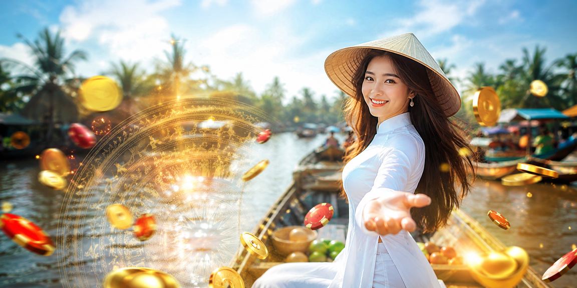Không khí giải trí casino sang trọng tại khu vực Mekong với trang phục áo dài truyền thống